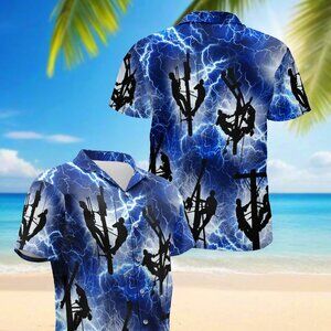 Lineman Lightning Hawaiian Shirt,Hawaiian Shirt, Men Aloha Shirt Size S-5XL